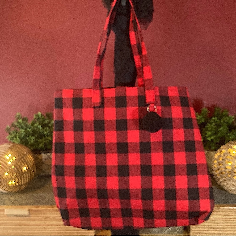 Red and Black Flannel Buffalo Check Tote Bag